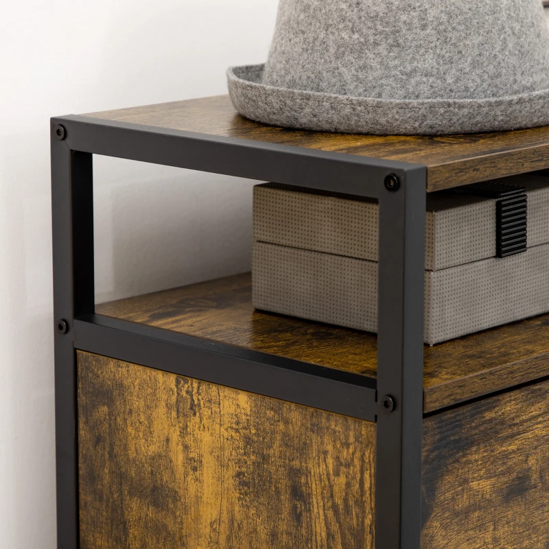 HOMCOM Industrial 12 Pair Shoe Storage Cabinet with 3 Flip Drawers and Open Shelf, Shoe Storage Organizer Rustic Brown