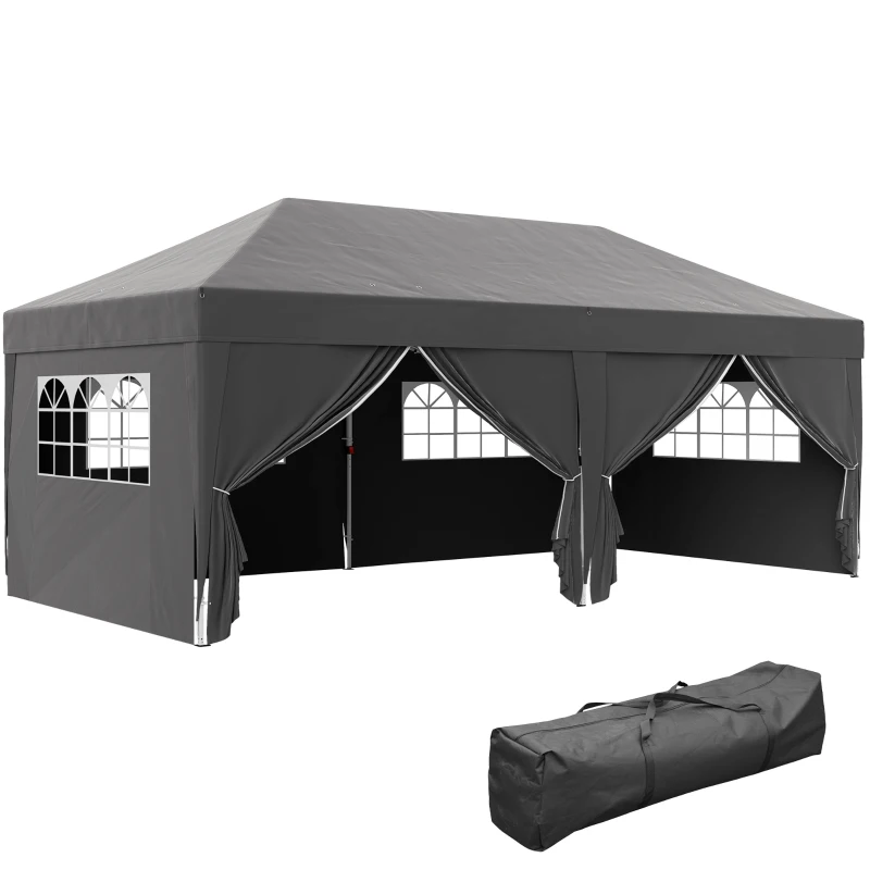 Outsunny 10' x 20' Pop Up Canopy Tent Outdoor Portable Easy Up Party Tent Garden Shade Shelter with Walls Carrying Bag, Black