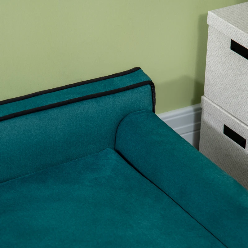 PawHut Large Dog Couch for a Fancy Dog Bed, Elevated Dog Sofa Bed with Washable Cover, Wooden Legs, Teal