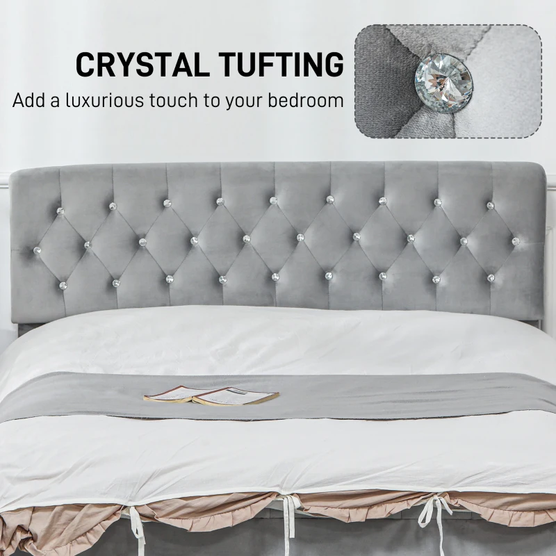 HOMCOM Full Bed Frame with Headboard, Double Bed Frame with 2 Drawers, No Box Spring Needed, Easy Assembly, Light Grey