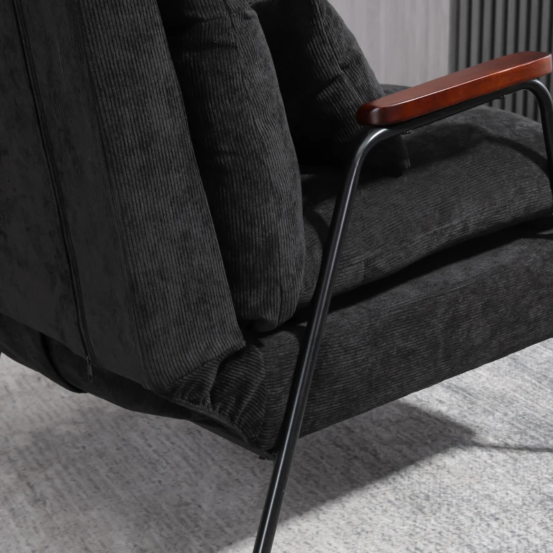 HOMCOM Accent Chair with Ottoman, Reclining Comfy Chair with Adjustable Backrest, Steel Frame and Pillow for Living Room, Bedroom, Black