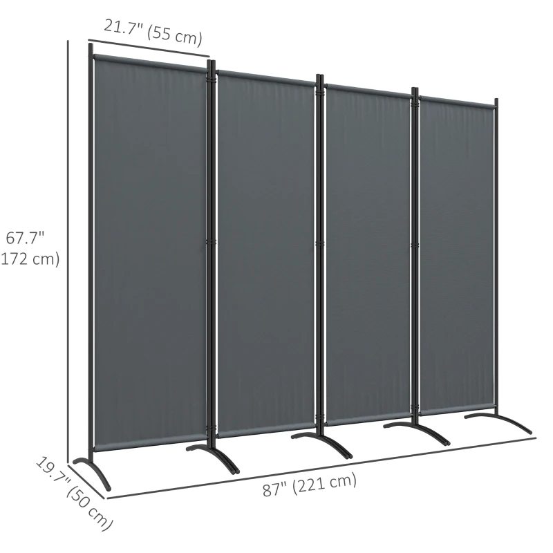 Outsunny Folding Room Divider, Privacy Screen for Patio Backyard Pool Hot Tub, 5.6FT Tall, Dark Grey