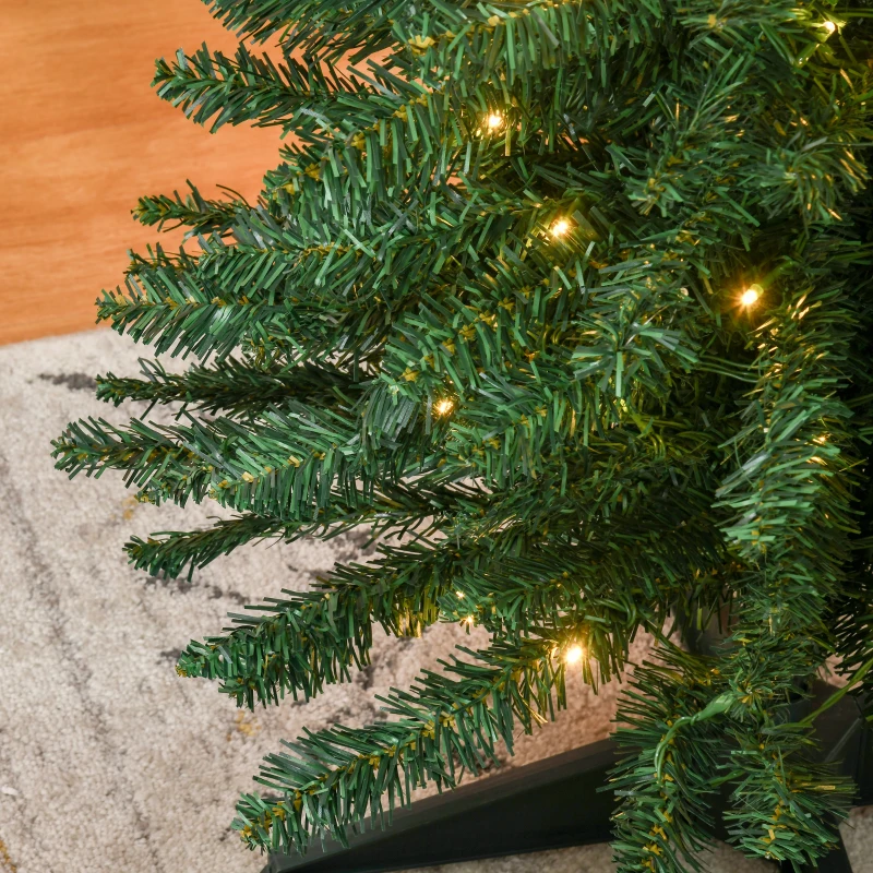 HOMCOM 7' Tall Pre-Lit Slim Noble Fir Artificial Pencil Christmas Tree with 200 Warm White LED Lights and 499 Tips, for Christmas Decoration, Green