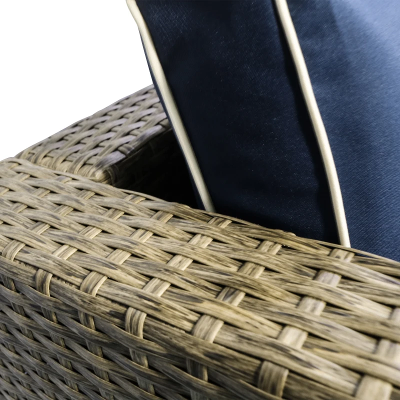 Outsunny 6 Piece Patio Furniture Set Outdoor Wicker Conversation Set All Weather PE Rattan Sectional Sofa Set with Ottoman, Cushions and Tempered Glass Table, Mixed Yellow and Navy Blue