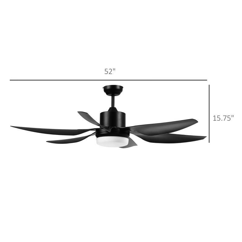 HOMCOM 52" Reversible Indoor Ceiling Fan with Light, Modern Mount LED Lighting Fan with Remote Control, for Bedroom, and Living Room, Black