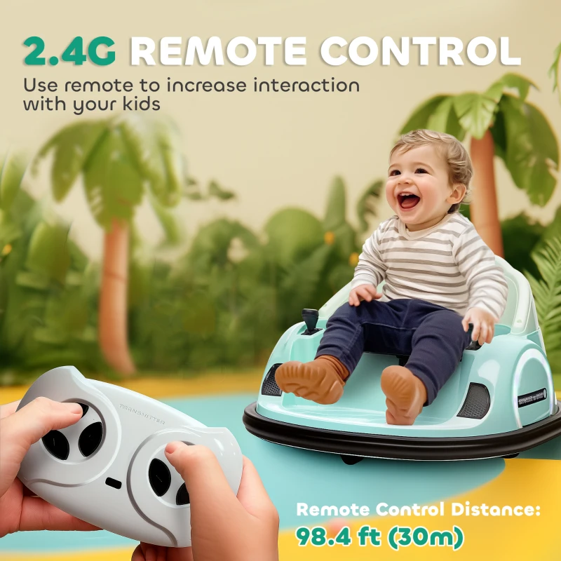 Qaba 12V Electric Ride on Bumper Car for Kids 1.5-5 Years Old, Baby Bumper Car with Remote Control, Green