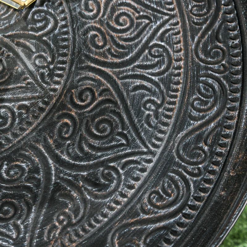 HOMCOM Coffee Table for Living Room, 24" Round Center Table with Hammered Tray Top and Metal Frame for Bedroom, Pewter