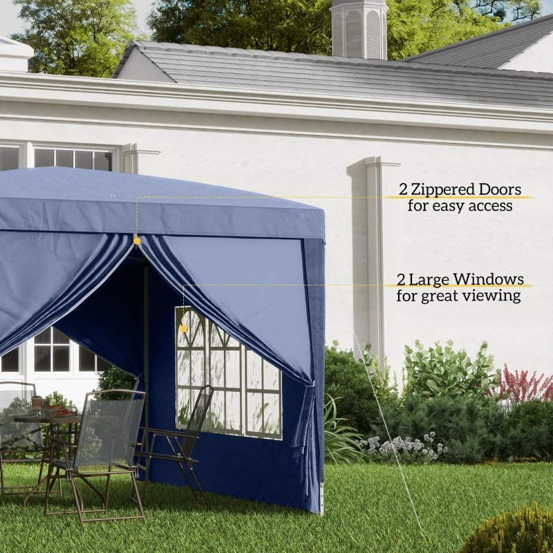 Outsunny 10'x10' Outdoor Pop Up Party Tent Wedding Gazebo Canopy with Carrying Bag (Blue)