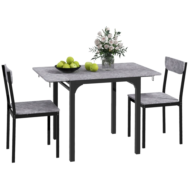 HOMCOM Foldable Dining Table Set for 2, Drop-Leaf Kitchen Table with 2 Chairs for Apartments, Studios, Natural Drop-leaf Dining Table Set Includes 2 Chairs