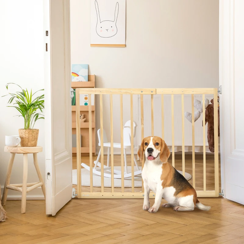 PawHut 24" - 40" Wide Walk Thru Pet Gate, Wooden Dog Gate for Stairs, Hallways, & Doorways, for Small and Medium Dogs