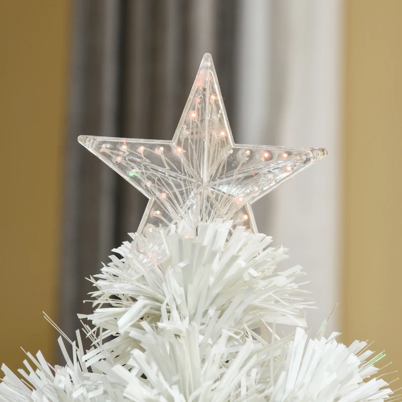 HOMCOM 2.5FT Prelit Artificial Tabletop Christmas Tree with Fibre Optics Holiday Home Xmas Decoration for Table and Desk White