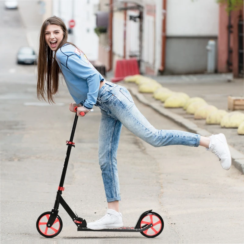 Soozier Kick Scooter for 12 Years and Up, Folding Scooter with Height Adjustable Handlebar, Big Wheels and Rear Wheel Brake