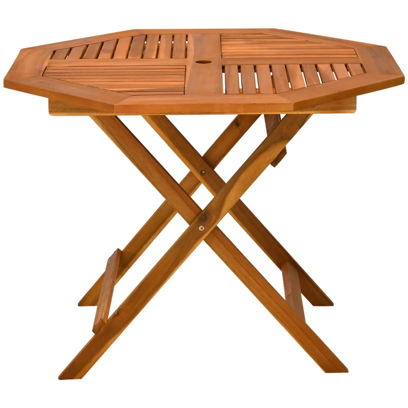 Outsunny 39" Acacia Wood Outdoor Dining Table, Octagon Patio Table with Umbrella Hole, Teak