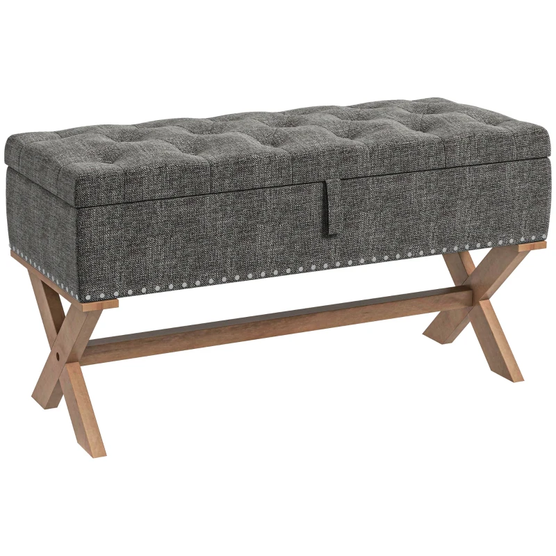 HOMCOM Upholstered Bedroom Bench, End of Bed Bench, Ottoman with Wood Legs, 35.75"W x 16.25"D x 19.75"H, Gray