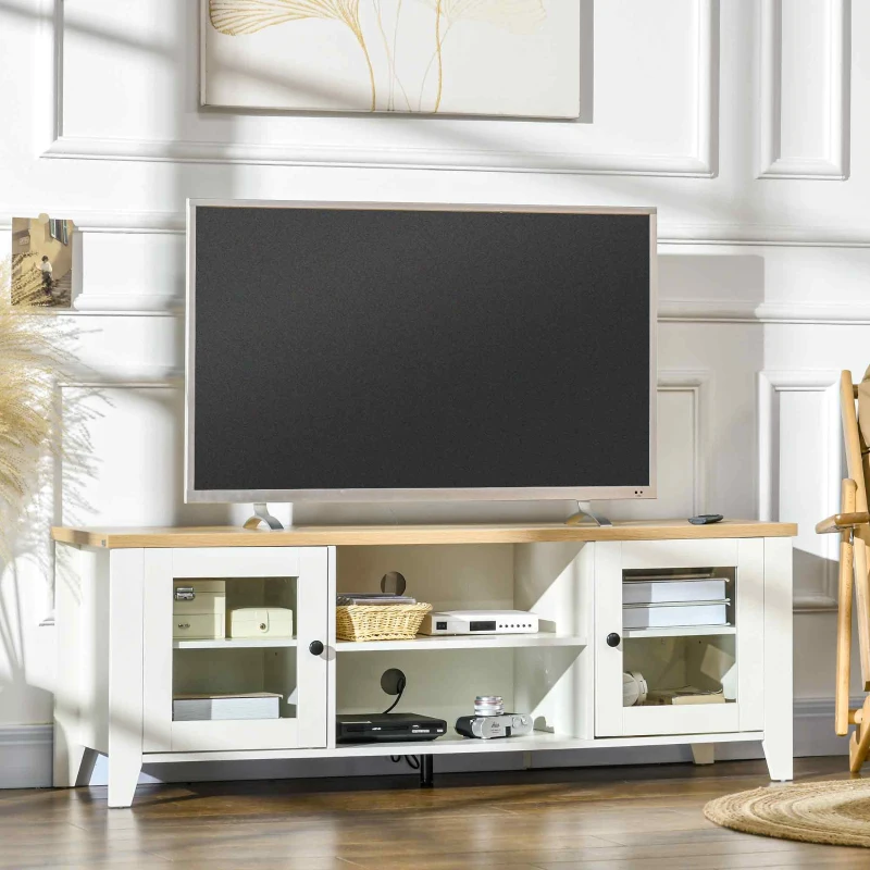 HOMCOM Fireplace TV Stand for TVs up to 60 inches, Wood TV Cabinet w/ Storage Doors or Living Room, Office, White and Oak