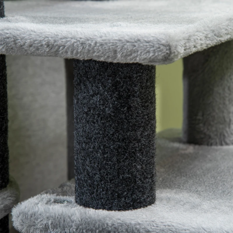 PawHut Adjustable Height 3 Step/4 Step Cat Stairs with Cat Scratching Post, Cat Condo, Toy Ball, for Bed, Sofa, Couch, Gray