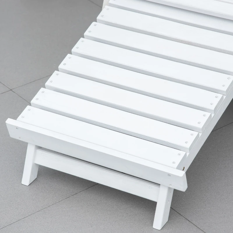 Outsunny Folding Adirondack Chair with Pull Out Ottoman, Outdoor Fir Wood Fire Pit Chair with Footrest, Porch Fanback Lounge for Patio, Poolside Lawn Garden, White