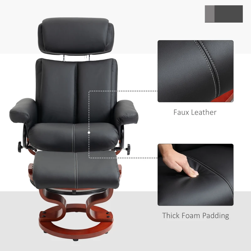 HOMCOM Recliner Chair with Ottoman, 360° Swivel Reclining Chair with Wood Base and Matching Footrest, Black