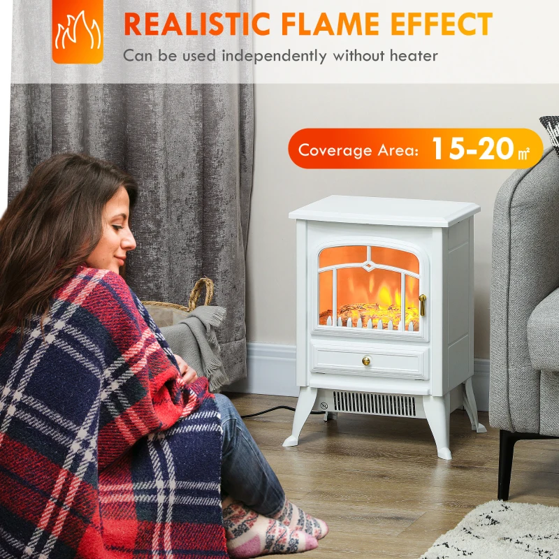 HOMCOM Fireplace Stove, Electric Fireplace Heater with Realistic LED Flames and Logs, 725W/1450W, White