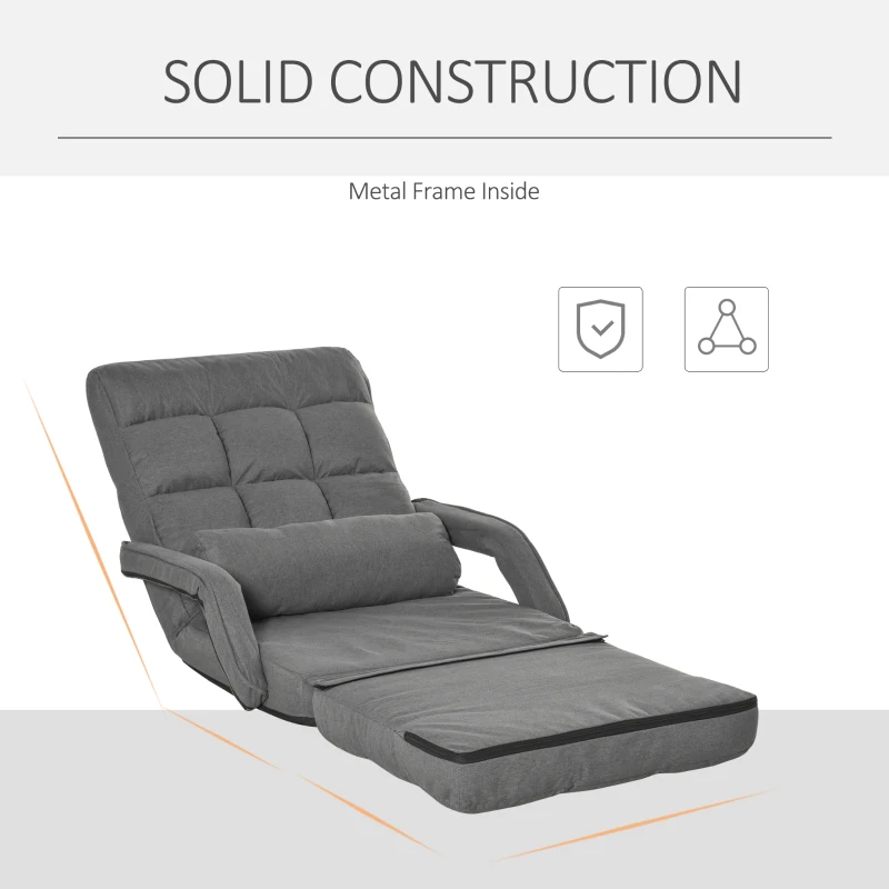 HOMCOM Convertible Floor Sofa Bed, Recliner Armchair Upholstered Sleeper Chair with Pillow for Living Room Bedroom Lounge, Gray