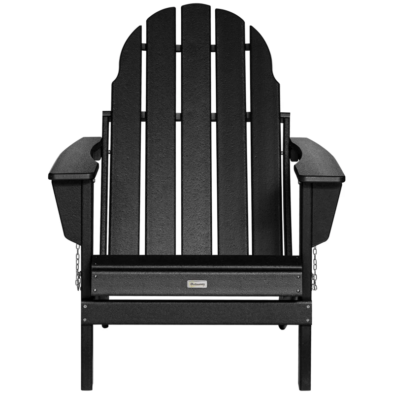 Outsunny Folding Adirondack Chair, HDPE Fire Pit Chair, Weather Resistant Outdoor Chair for Patio, Garden, Backyard, Lawn, Black