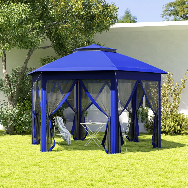 Outsunny 13' x 13' Pop Up Gazebo Hexagonal Canopy Shelter with 6 Zippered Mesh Netting for Patio Backyard Garden Wedding Party