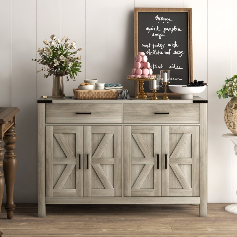 HOMCOM Sideboard Buffet Cabinet, Farmhouse Kitchen Storage Cabinet w/ 2 Drawers and Shelves for Living Room, Entryway