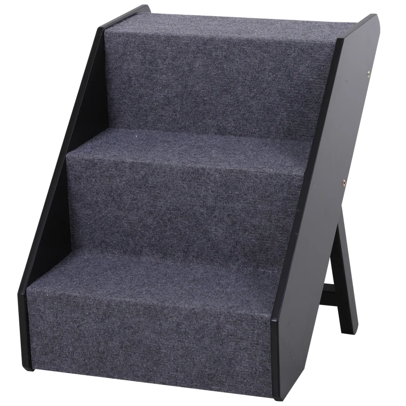 PawHut 3 Step Height Adjustable Portable Wooden Easy Climb Pet Stairs - Dark Brown