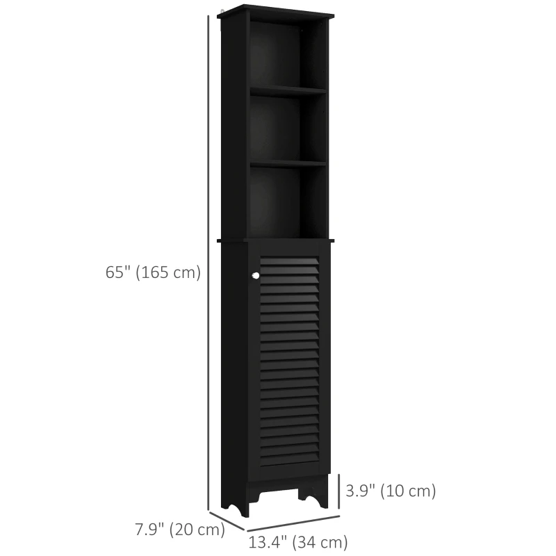 HOMCOM Tall Bathroom Storage Cabinet, Freestanding Linen Tower with 3-Tier Open Adjustable Shelf, Black