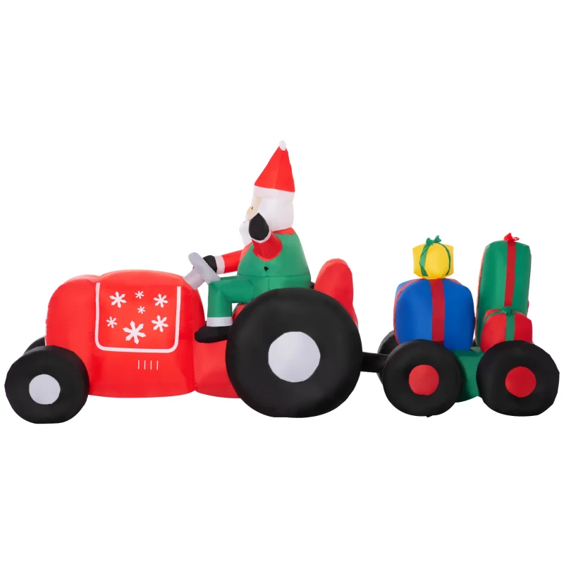 Outsunny 9ft Christmas Inflatables Outdoor Decorations Santa Claus Driving Trailer with Colorful Gift Boxes, Blow-Up LED Yard Christmas Decor for Lawn Garden Party