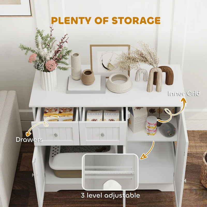 PawHut Cat Litter Box Enclosure with Drawers, Storage, Anti-tip Kit, 39" x 18" x 31.5", White