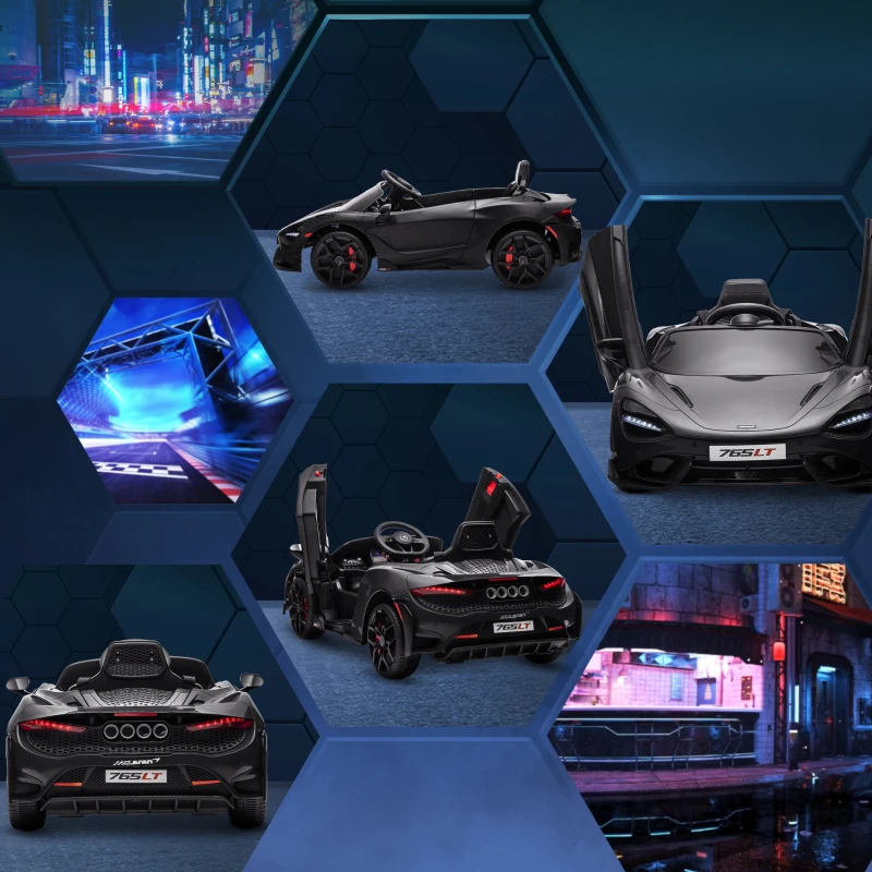 Qaba McLaren 765LT Licensed 12V Kids Electric Car w/ Scissor Doors, Transport Wheels, Remote, Slow Start, Music Horn Black