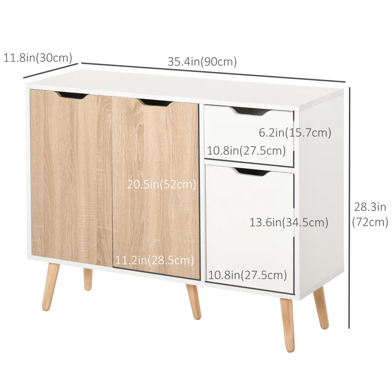 HOMCOM 35" Sideboard Storage Cabinet with Drawer, White and Nature Wood