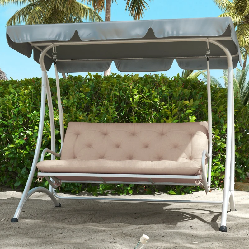 Outsunny 2 Seater Garden Bench Cushion, Soft Thick Outdoor Non-Slip 2 Seater Soft Pad With Backrest for Garden Patio, 47" x 43" x 5", Khaki