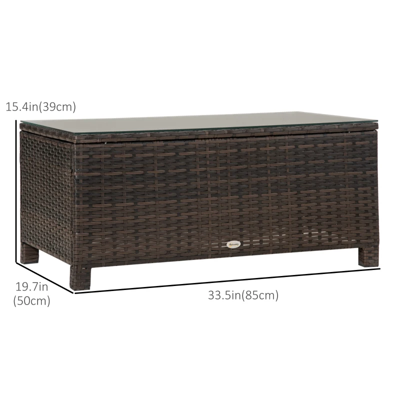 Outsunny Rattan Wicker Coffee Table with Glass Top Outdoor Garden Patio Furniture Brown Tempered