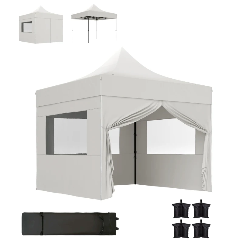 Outsunny 10' x 10' Pop Up Canopy Tent with Sidewalls, Instant Sun Shelter, Height Adjustable, with Wheeled Bag and Sand Bags