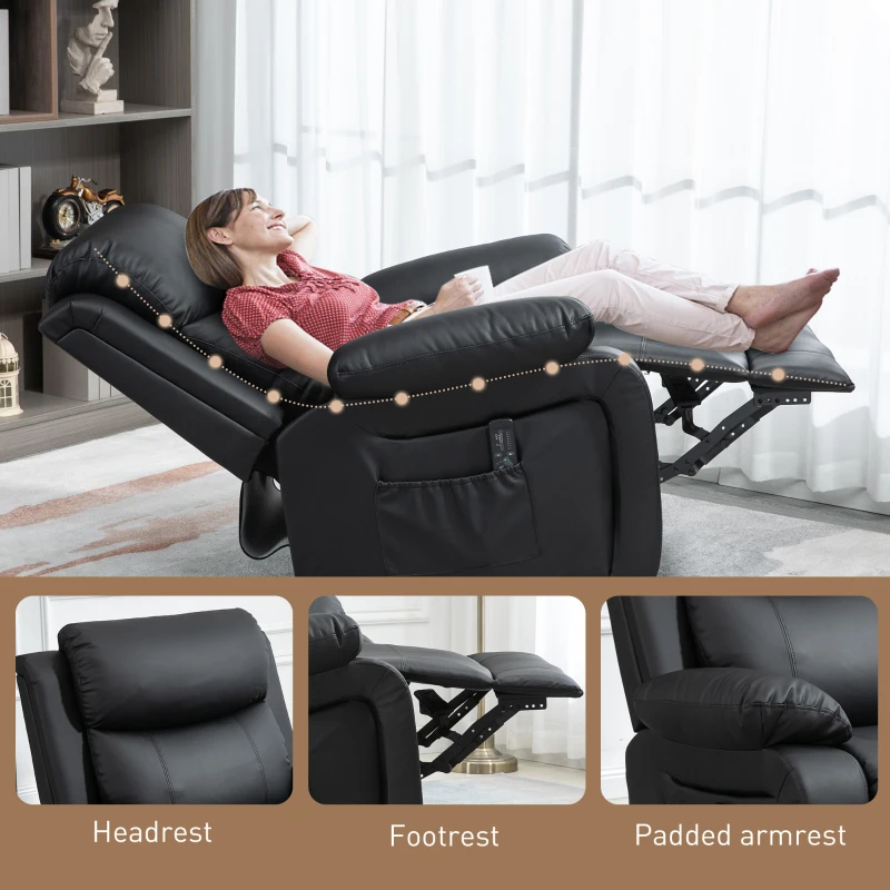 HOMCOM PU Leather Reclining Chair with Vibration Massage Recliner, Swivel Base, Rocking Function, Remote Control, Black