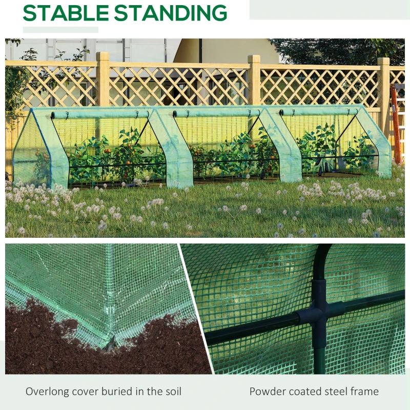 Outsunny 158" x 39" x 32" Plant Greenhouse Portable Garden Seed Flower Tunnel Growing Tent 3 Large Zippered Roll-up Doors Backyard Gardening Planter Green