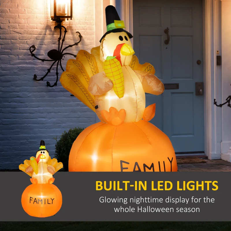 HOMCOM 4.9ft Inflatable Thanksgiving Turkey, Blow Up LED Display for Garden Indoor Outdoor