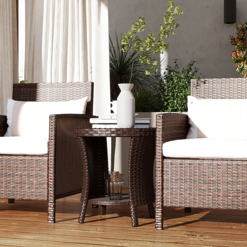 Outsunny 18" Wicker Outdoor Coffee Table, PE Rattan Patio Side Table with 2-Tier Storage, Composite Wood Top, Mixed Brown