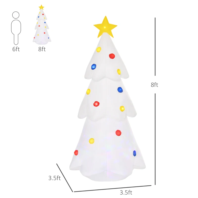 HOMCOM 8ft Christmas Inflatable Glowing Christmas Tree, Outdoor Blow-Up Yard Decoration with LED Lights Display