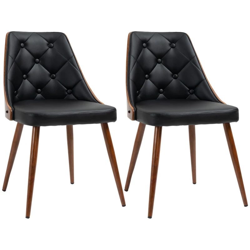 HOMCOM Dining Chairs Set of 2, Tufted Kitchen Chairs, PU Leather Upholstered Seats and Steel Legs for Dining Room, Black