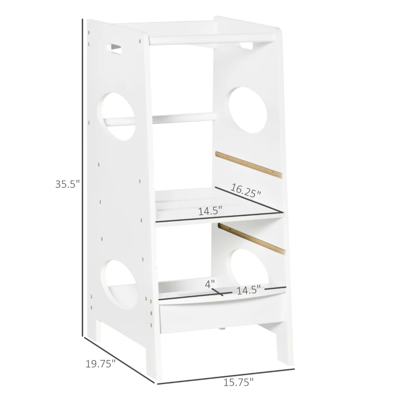 HOMCOM Kids Kitchen Stool with Adjustable Height, Counter Step Stool for Toddlers for Kids, White