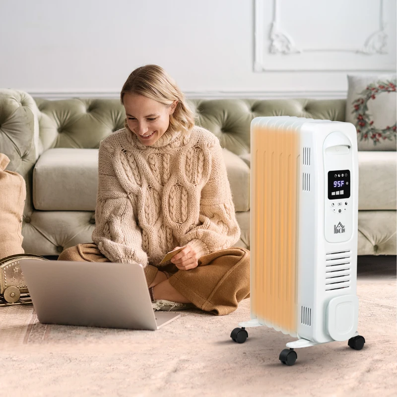 HOMCOM 25.25" Electric Space Heater, Freestanding 161 Sq. Ft. Heater with 3 Modes, Timer, and Remote, 1500 W, White