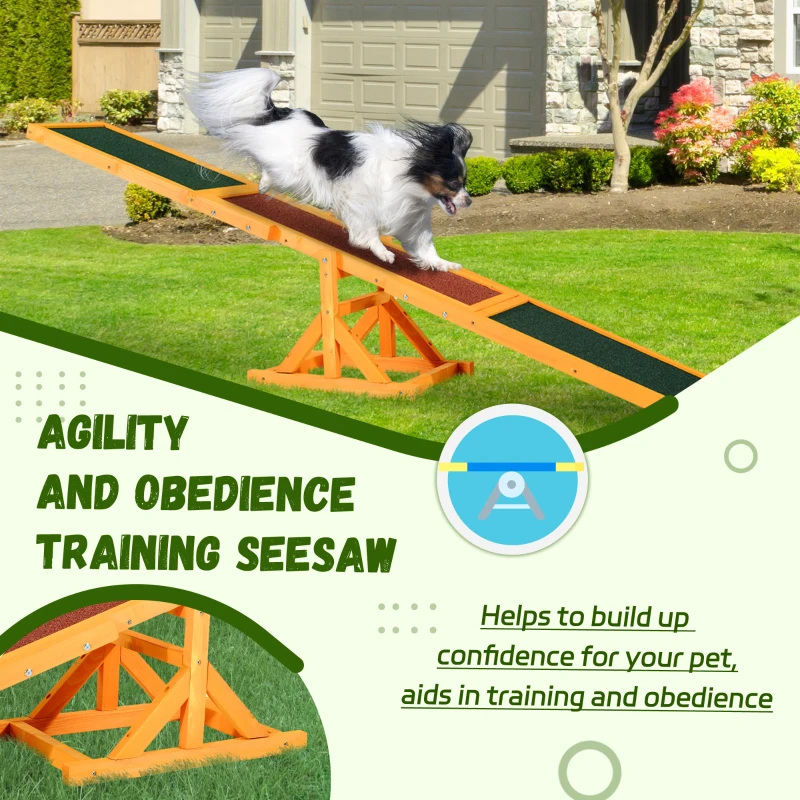 PawHut Wood Pet Seesaw Platform Dog Agility Training Equipment Run Game Toy Weather Resistant Pet Supplies Natural