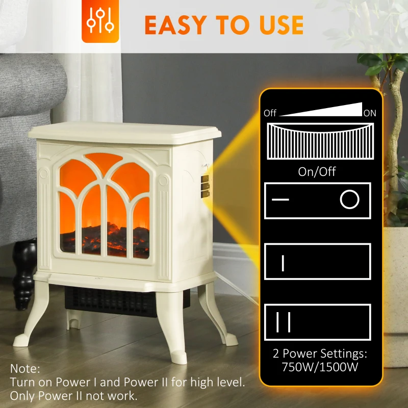 HOMCOM Electric Fireplace Heater, Freestanding Fireplace Stove with Realistic Logs and Flame Effect, 750W/1500W, Beige