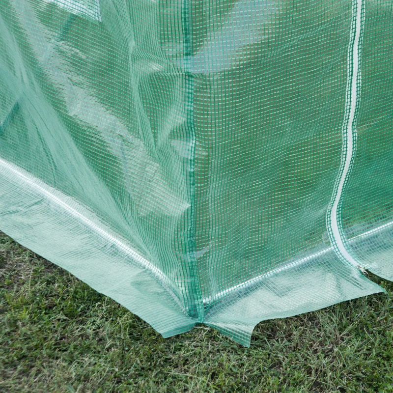 Outsunny 9.8' x 6.6' x 6.6' Plastic Greenhouse Cover Replacement, Heavy Duty Waterproof Tarp for Hoop House, Sheeting with 6 Windows, Door & Reinforcement Grid, Green(m-9)