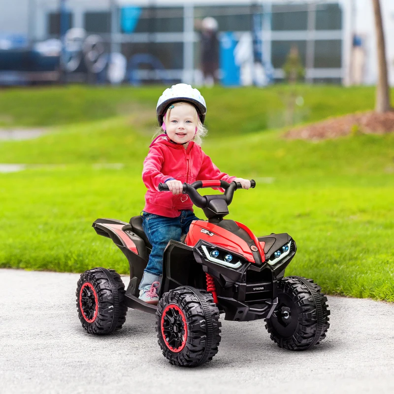Aosom 12V Kids ATV Quad Car with Forward & Backward Function, Four Wheeler for Kids with Wear-Resistant Wheels, Music, Electric Ride-on ATV for Toddlers Ages 3+ Years Old, Red(m-2)