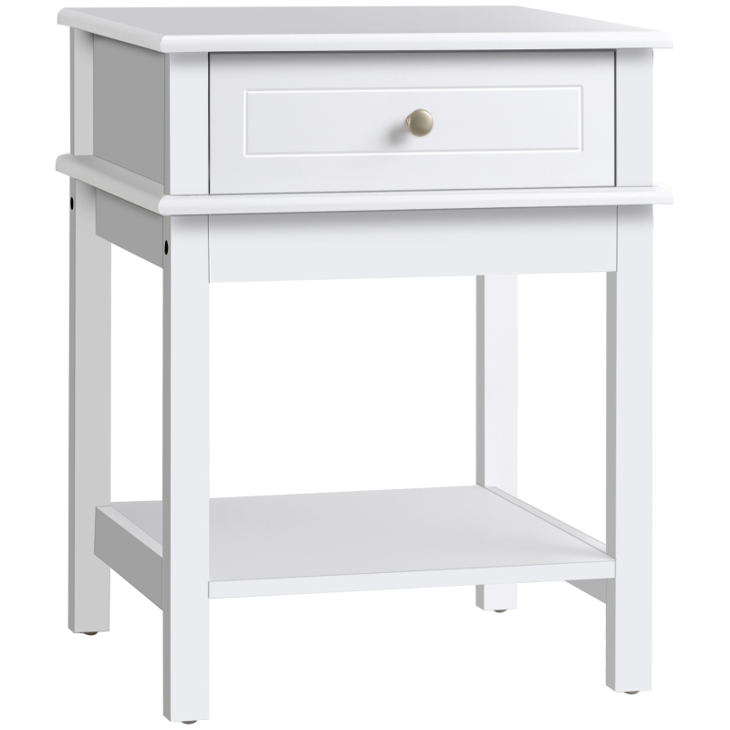 HOMCOM Modern Nightstand, Accent End Side Table with Drawer and Storage Shelf, Bedside Table for Bedroom, White