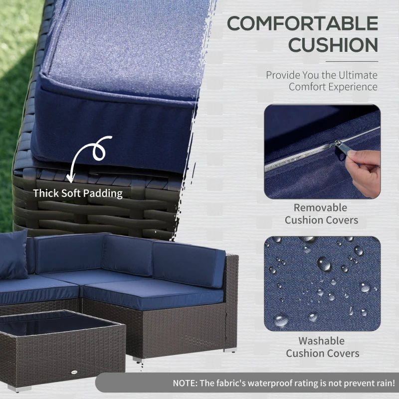 Outsunny 7 Pieces Patio Furniture Set, Rattan Outdoor Conversation Set Garden Wicker Sofa Set, Sectional Furniture, Navy
